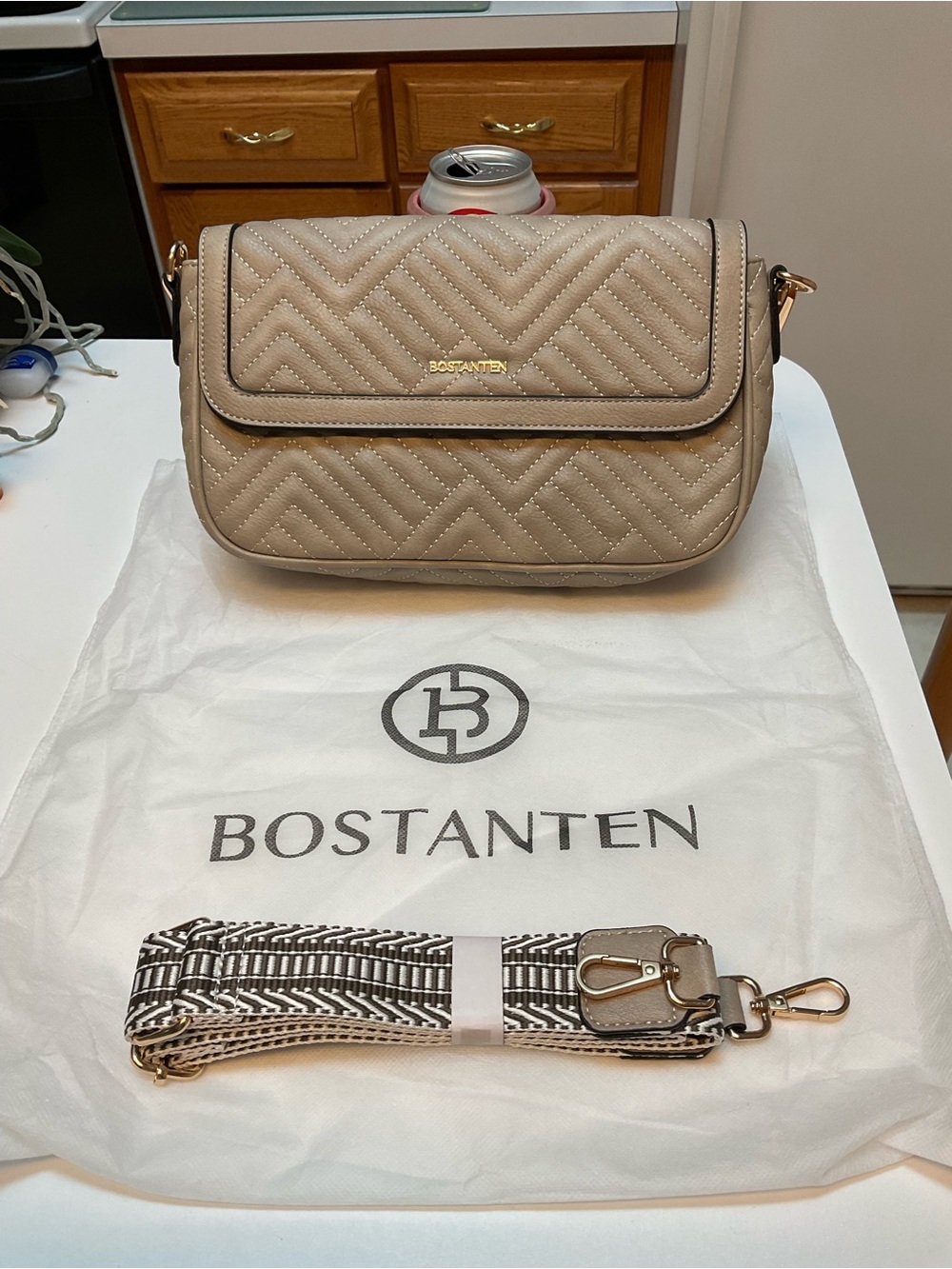 Bostanten Beige Quilted Crossbody Bag